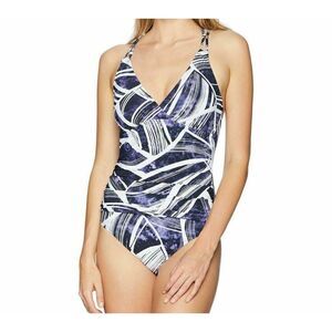 A-512 La Blanca Bali Hai Printed Cross-Back One-Piece BLUE size 4